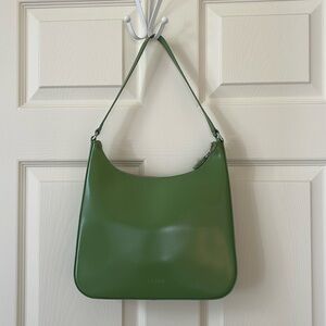 Staud leather shoulder bag in polished green